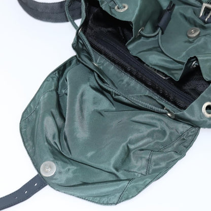 Prada Vela Double Front Pocket Backpack Tessuto with Saffiano Leather, Khaki, Nylon, Backpack