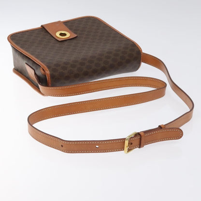 Celine Vintage Macadam Circle Logo Shoulder Bag Canvas and Leather, Brown, Canvas, Shoulder Bag