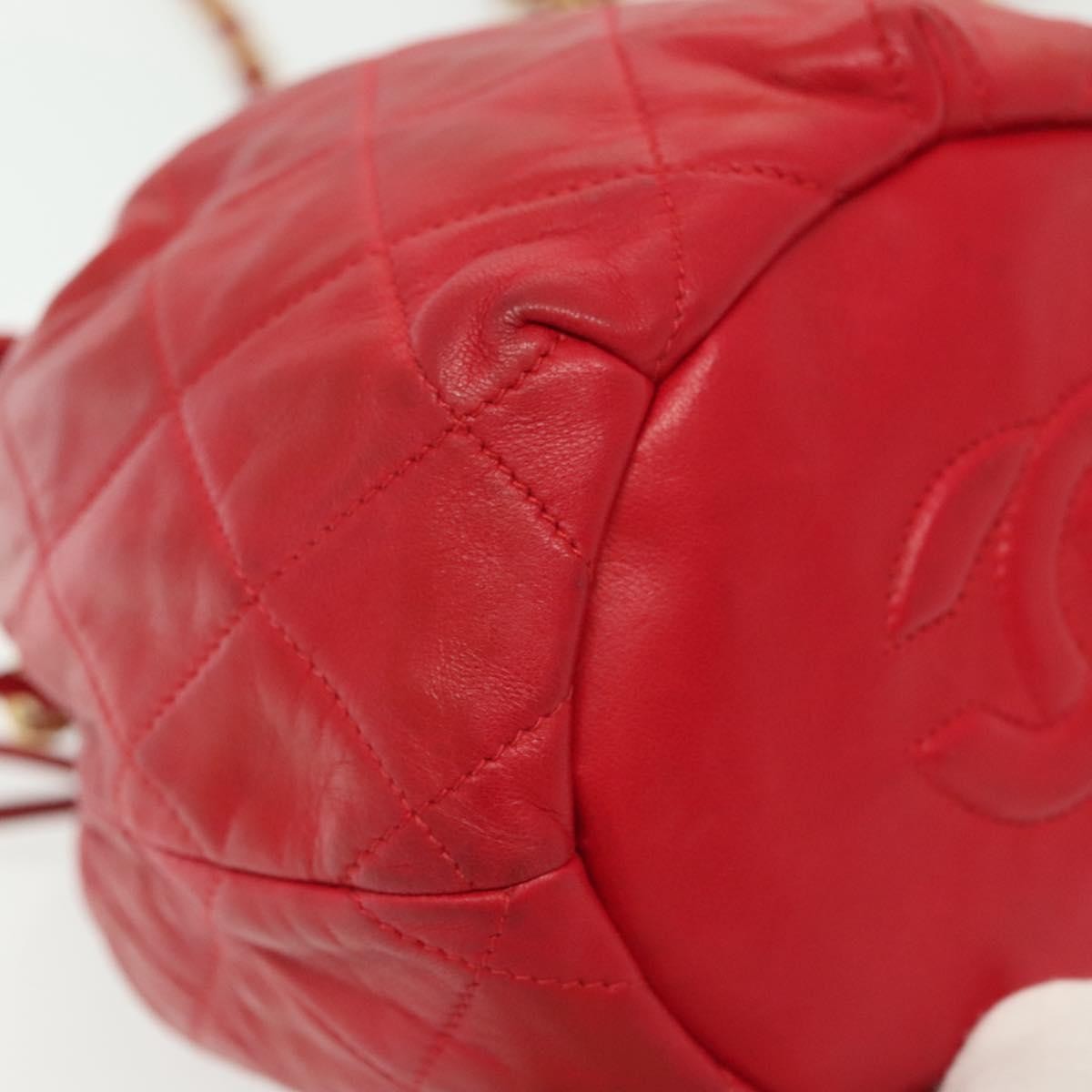 Chanel Drawstring Bucket Bag Lambskin, RED, LEATHER, Crossbody bag
