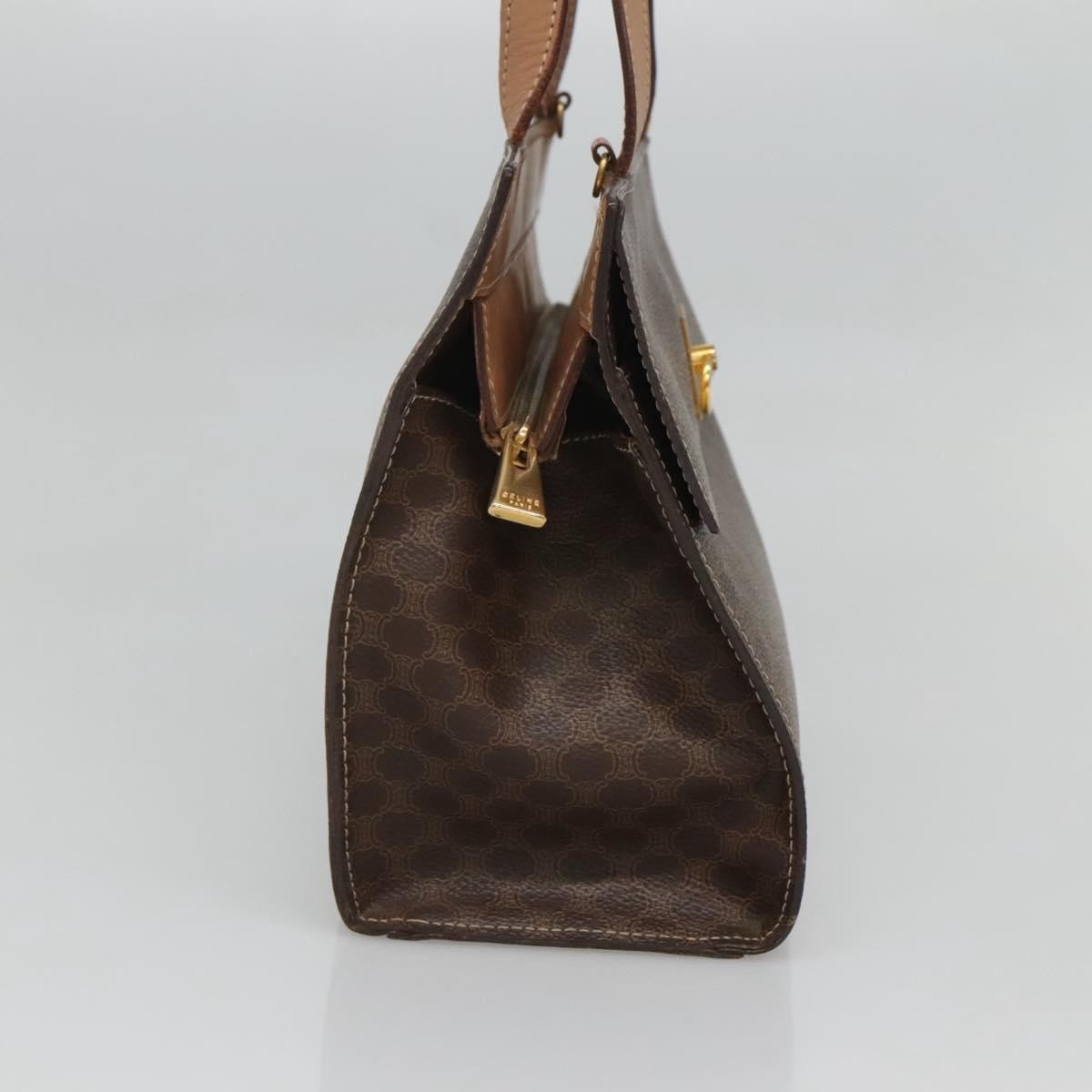 Celine Vintage Macadam Handbag Canvas and Leather, BROWN, CANVAS, Handbag