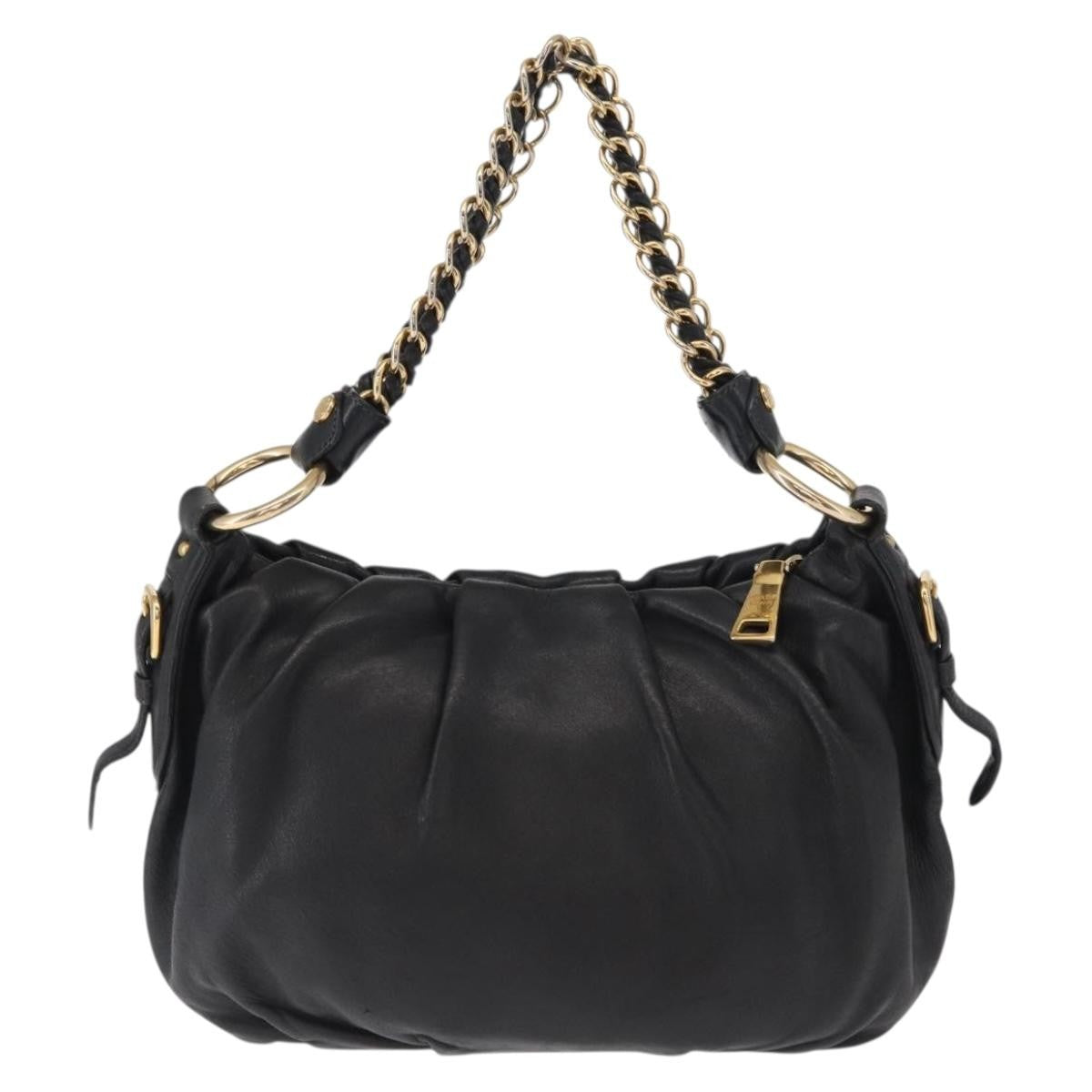 Prada Lux Chain Strap Hobo Soft Calf, BLACK, LEATHER, Shoulder bag