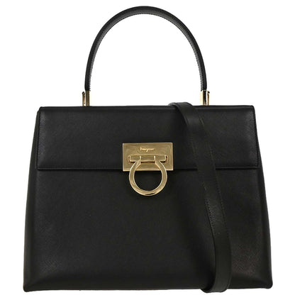 Salvatore Ferragamo Convertible Top Handle Bag Leather, BLACK, LEATHER, Handbag