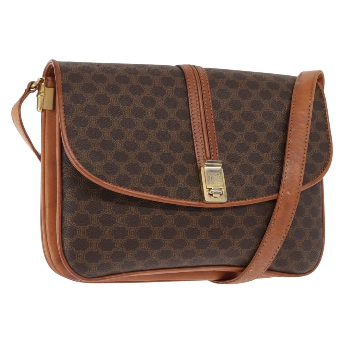 Celine Vintage Macadam Shoulder Bag Canvas and Leather, BROWN, CANVAS, Shoulder bag