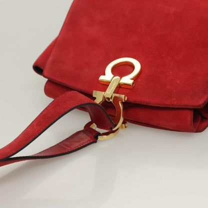 Salvatore Ferragamo Gancini Shoulder Bag Suede, RED, SUEDE, Shoulder bag