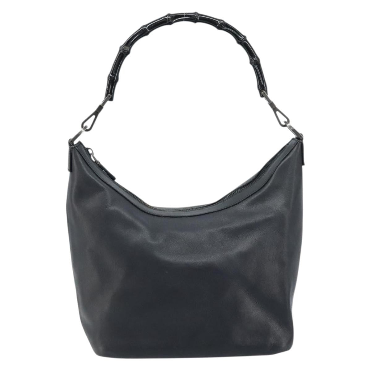 Gucci Vintage Bamboo Hobo Leather, BLACK, LEATHER, Handbag