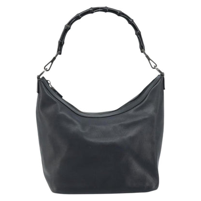 Gucci Vintage Bamboo Hobo Leather, BLACK, LEATHER, Handbag