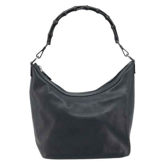 Gucci Vintage Bamboo Hobo Leather, BLACK, LEATHER, Handbag