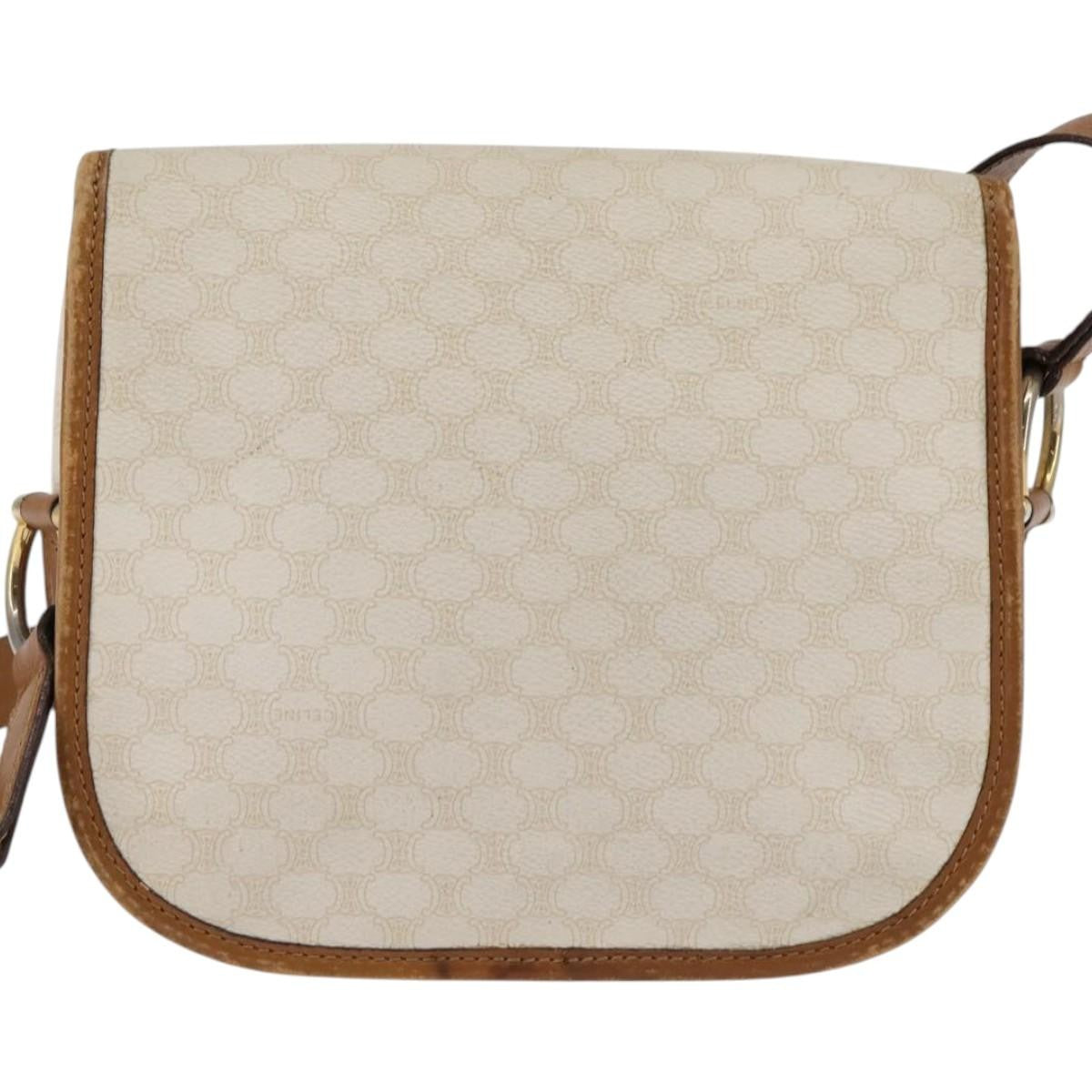 Celine Vintage Macadam Shoulder Bag Canvas and Leather, ECRU, CANVAS, Shoulder bag