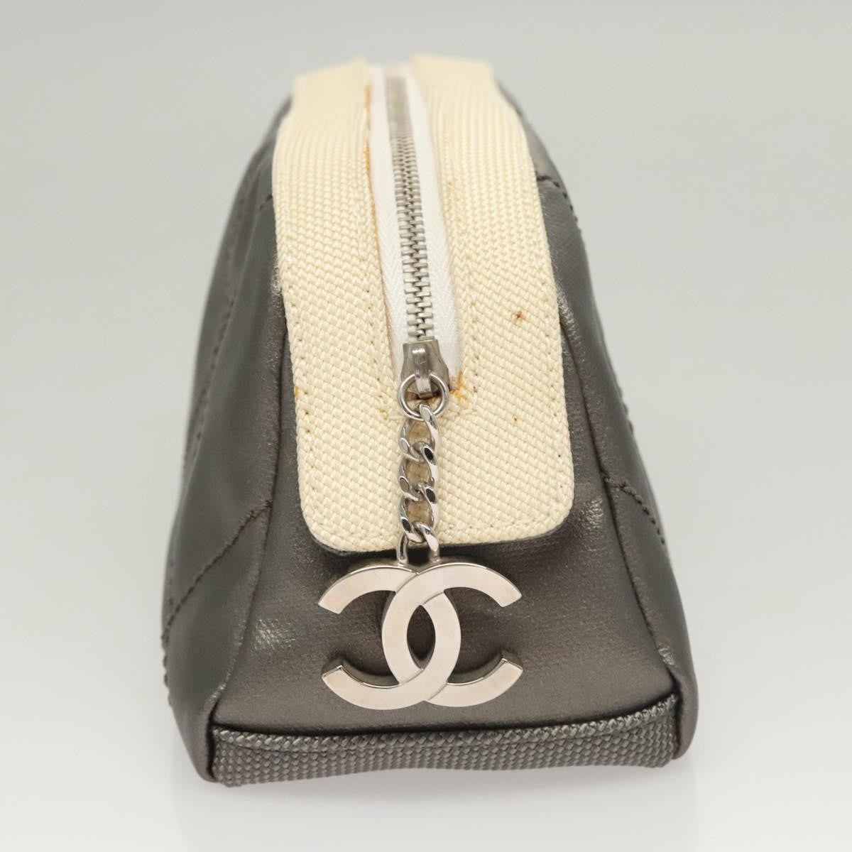 Chanel Biarritz Cosmetic Pouch Quilted Coated Canvas, GRAY, PVC, Clutche & pouche
