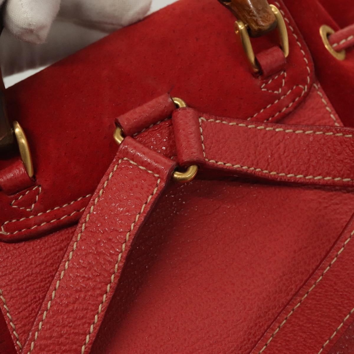 Gucci Vintage Bamboo Backpack Suede, RED, SUEDE, Backpack