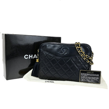 Chanel Vintage Camera Tassel Bag Quilted Leather, NAVY, LEATHER, Shoulder bag
