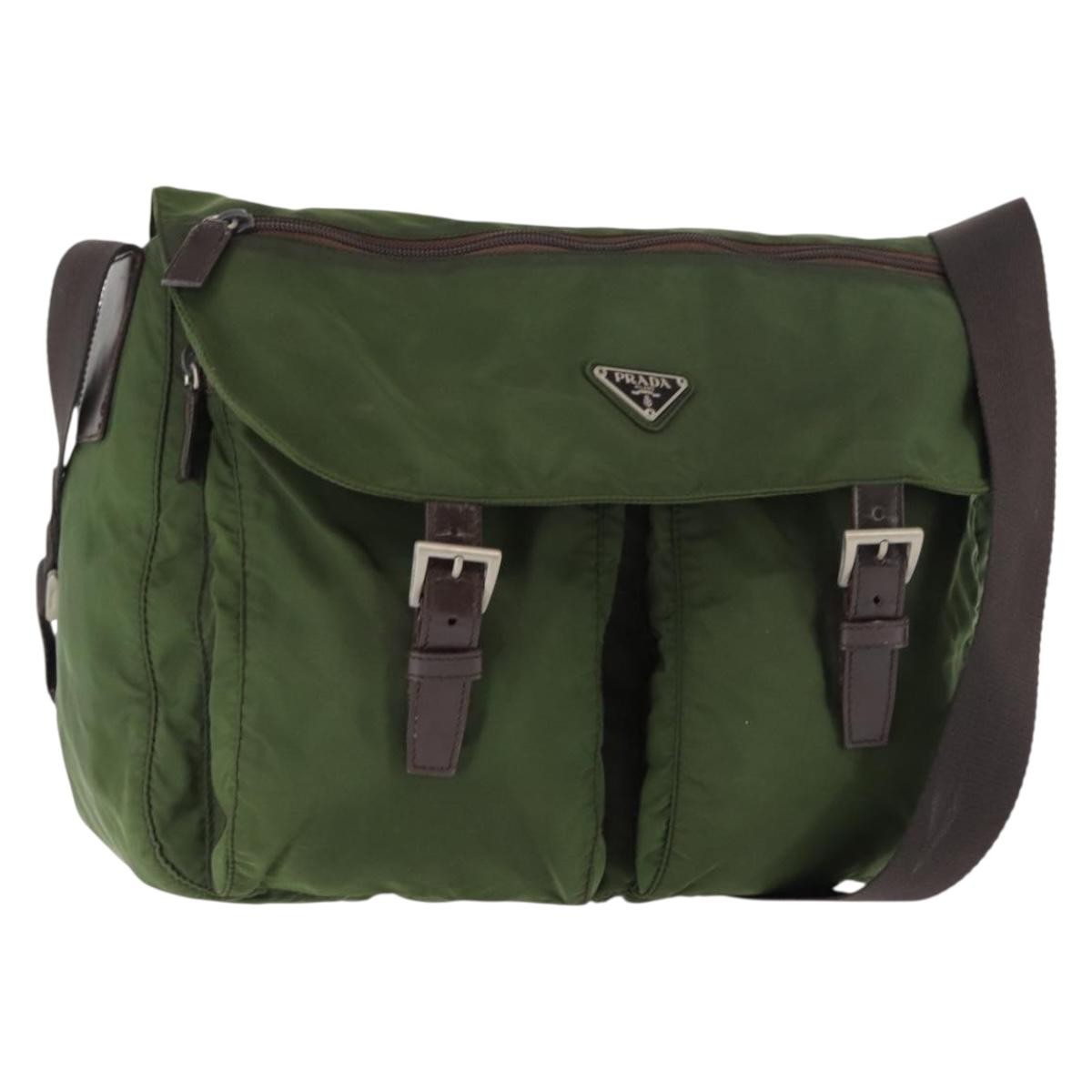Prada Zip Buckle Messenger Bag Tessuto, KHAKI, NYLON, Crossbody bag