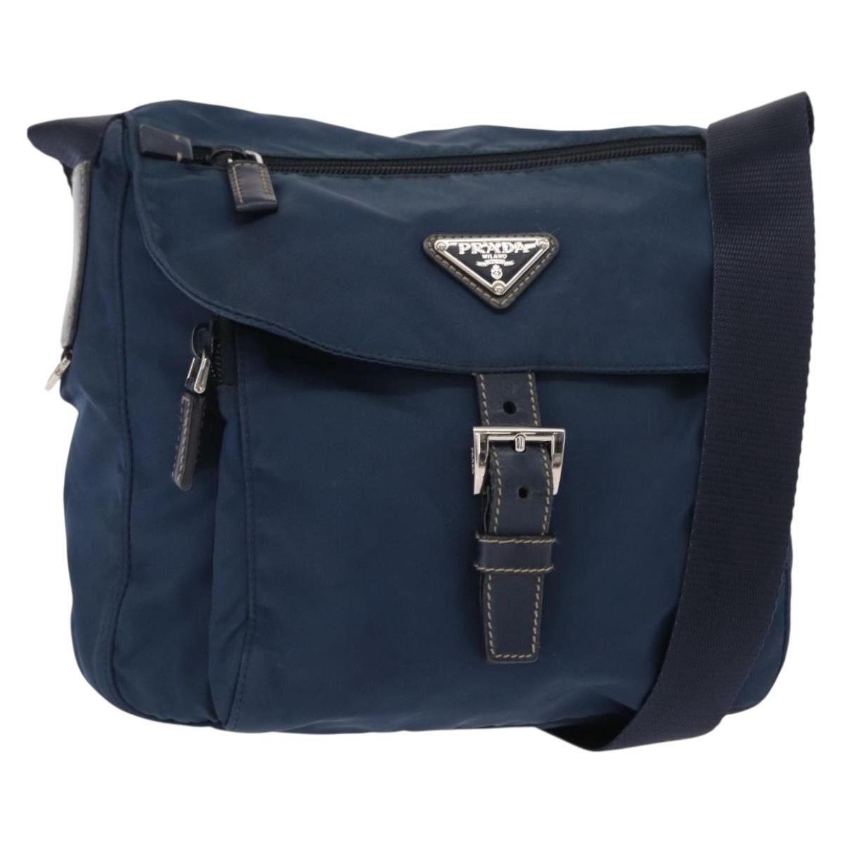 Prada Buckle Messenger Bag Tessuto, NAVY, NYLON, Shoulder bag