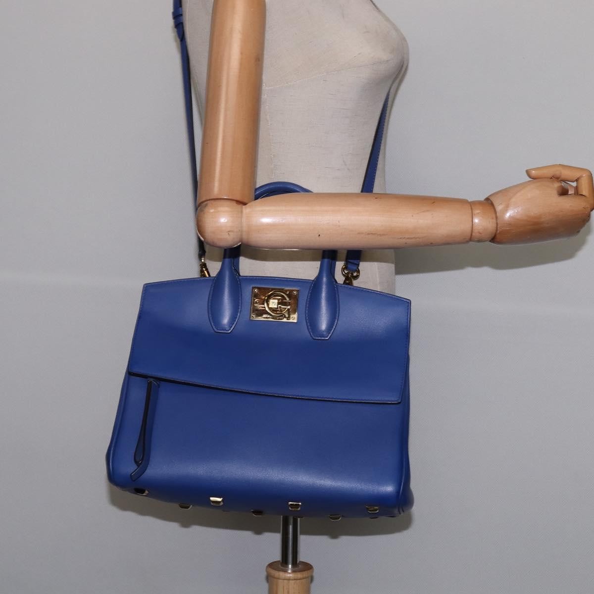 Salvatore Ferragamo Studio Satchel Leather, BLUE, LEATHER, Handbag