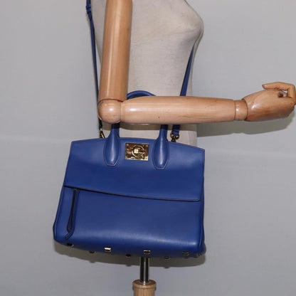 Salvatore Ferragamo Studio Satchel Leather, BLUE, LEATHER, Handbag