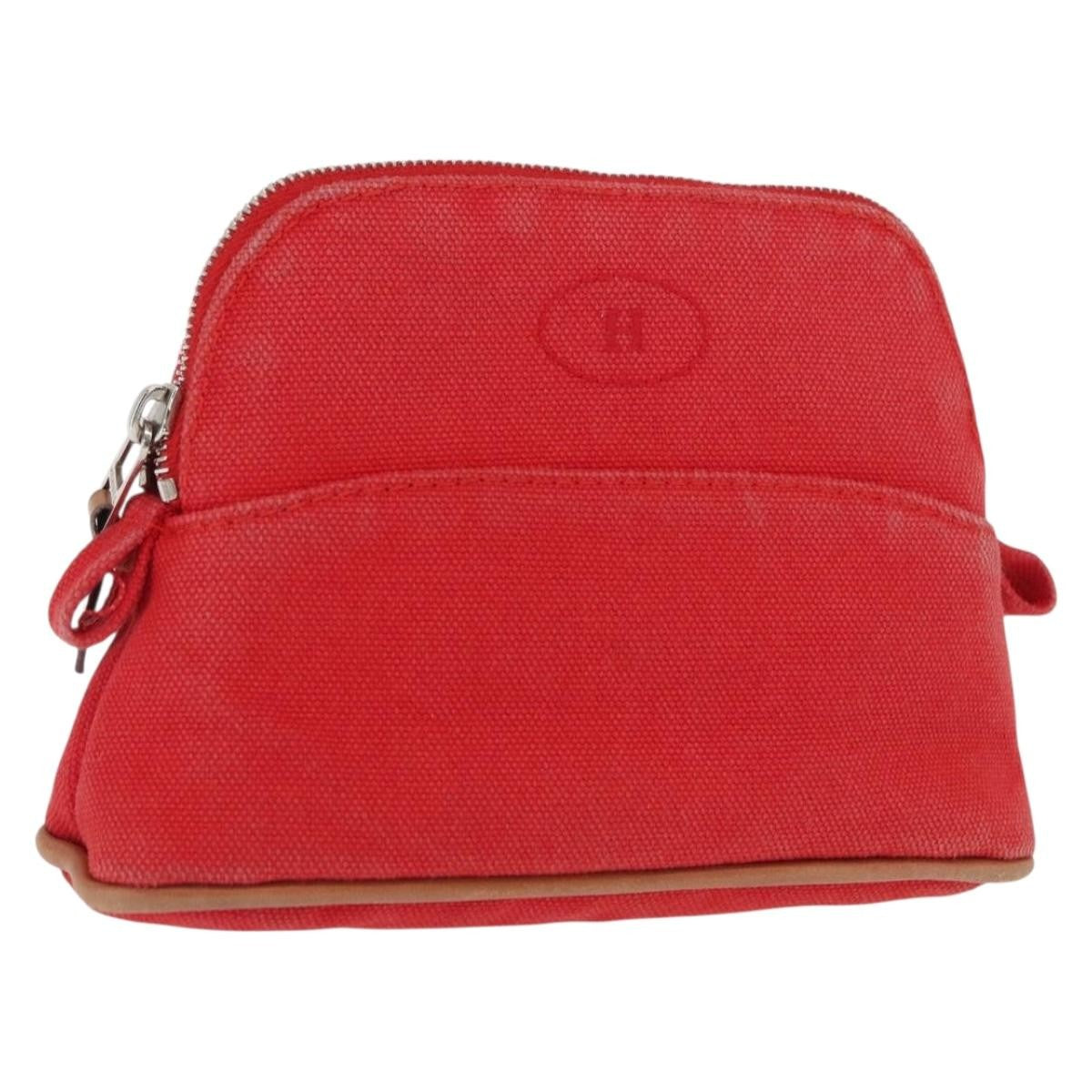 Hermes Bolide Travel Pouch Canvas, RED, CANVAS, Clutche & pouche