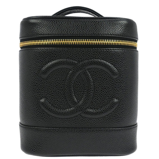 Chanel Vintage Timeless Cosmetic Case Caviar, Black, Leather, Clutch