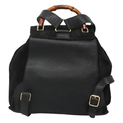 Gucci Vintage Bamboo Backpack Suede and Leather, Black, Suede, Backpack