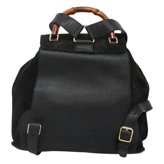 Gucci Vintage Bamboo Backpack Suede and Leather, Black, Suede, Backpack