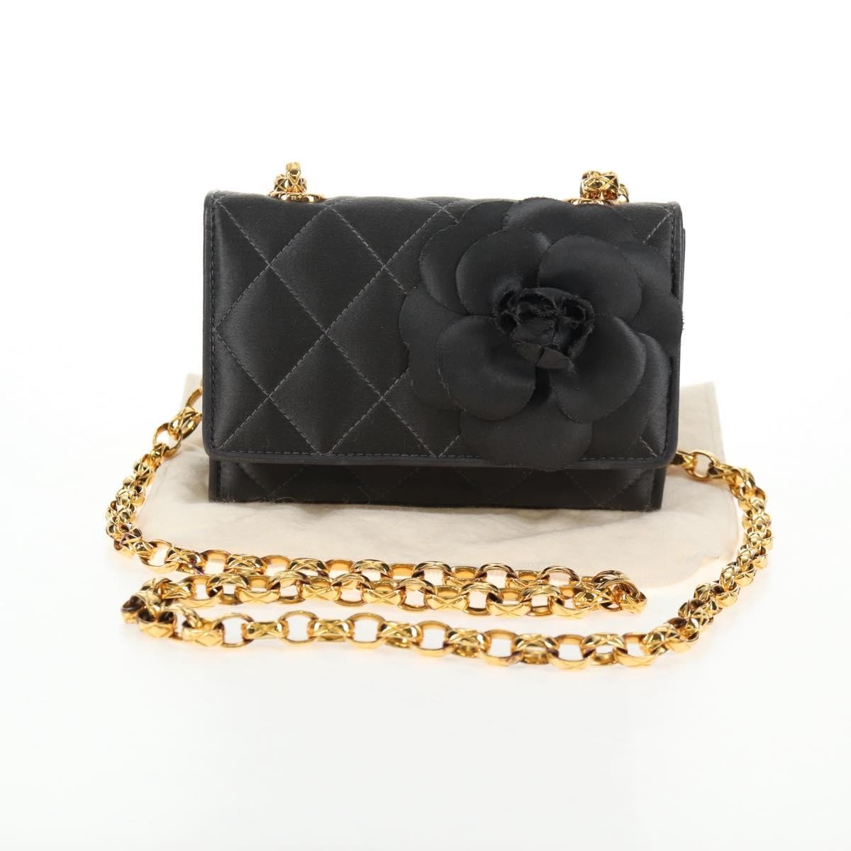 Chanel Vintage Camellia Flap Crossbody Bag Satin and Mesh, BLACK, SATIN, Shoulder bag