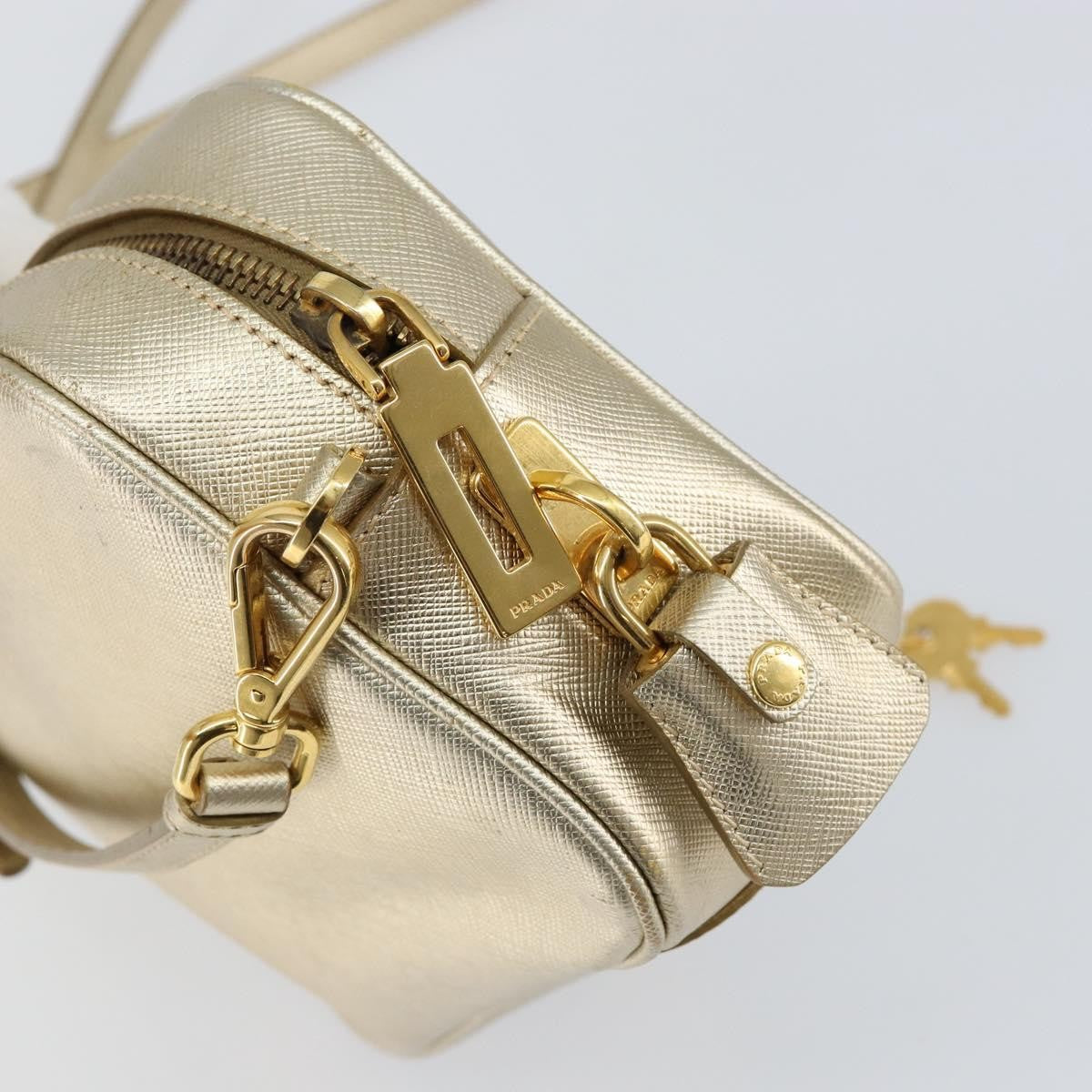 Prada Camera Shoulder Bag Saffiano Leather, GOLD, LEATHER, Shoulder bag
