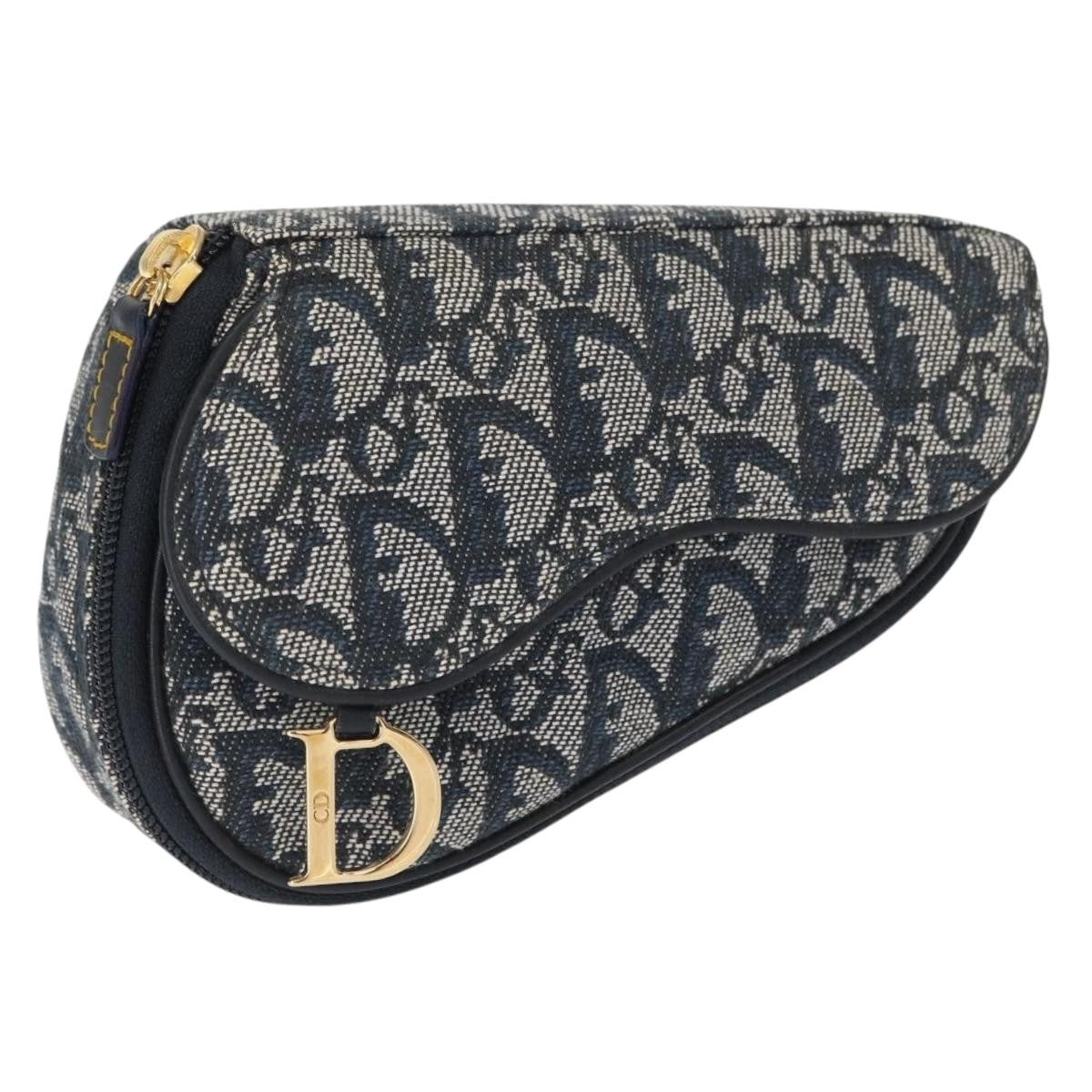 Christian Dior Saddle Zip Pouch Diorissimo Canvas, BLUE, CANVAS, Clutche & pouche