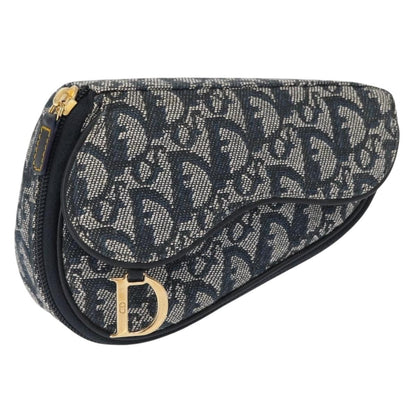 Christian Dior Saddle Zip Pouch Diorissimo Canvas, BLUE, CANVAS, Clutche & pouche