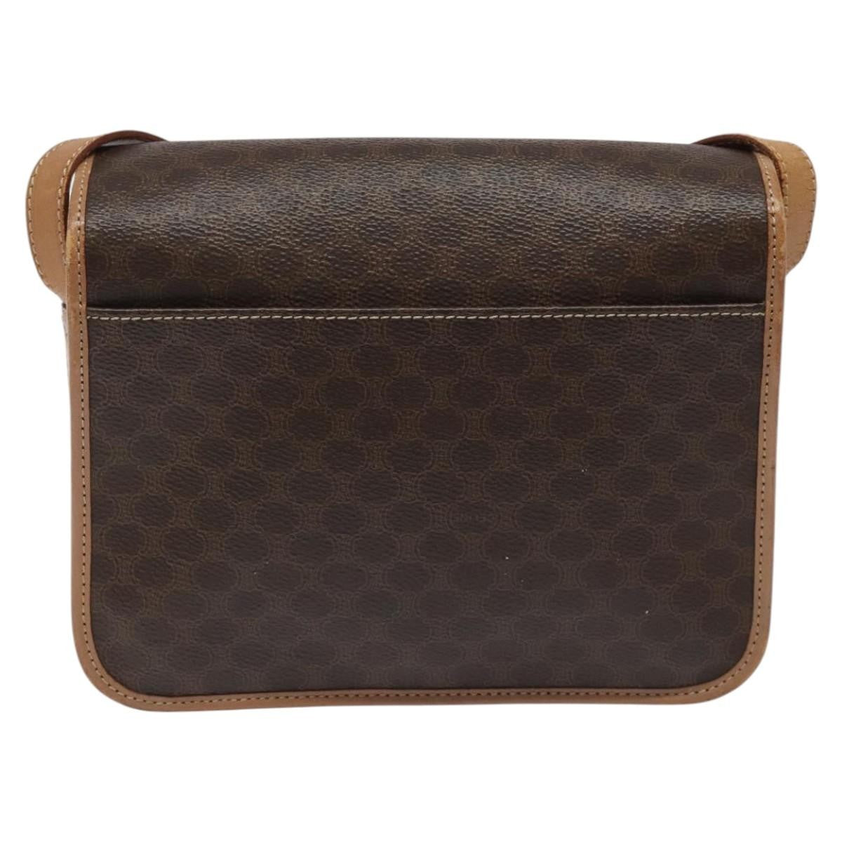 Celine Vintage Macadam Shoulder Bag Canvas and Leather, Brown, Canvas, Shoulder Bag