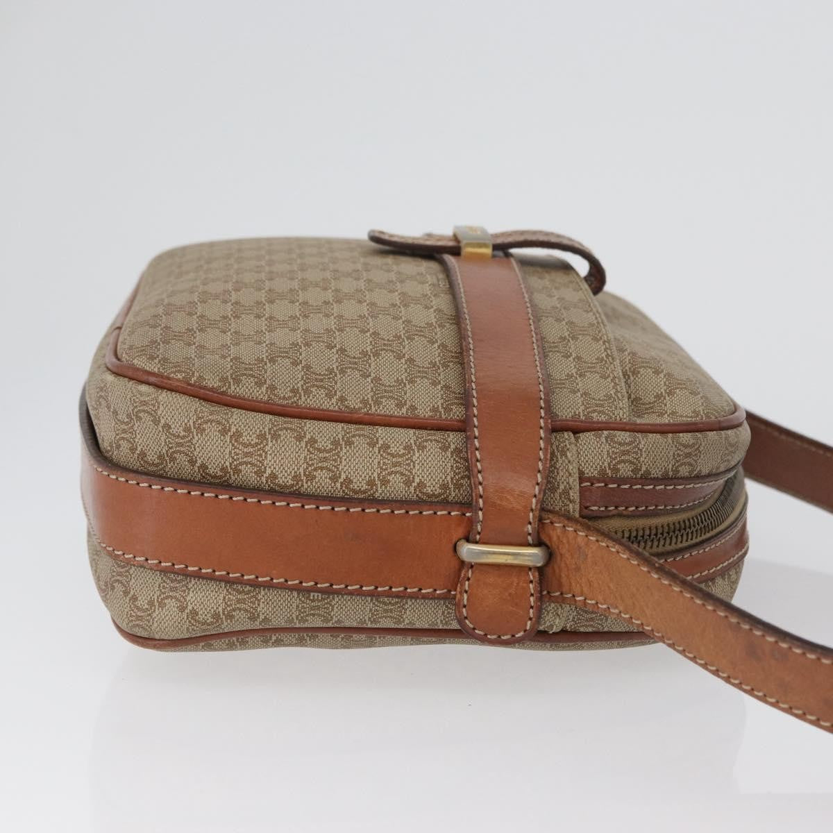 Celine Vintage Macadam Shoulder Bag Canvas and Leather, BEIGE, CANVAS, Shoulder bag