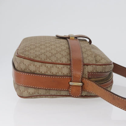 Celine Vintage Macadam Shoulder Bag Canvas and Leather, BEIGE, CANVAS, Shoulder bag