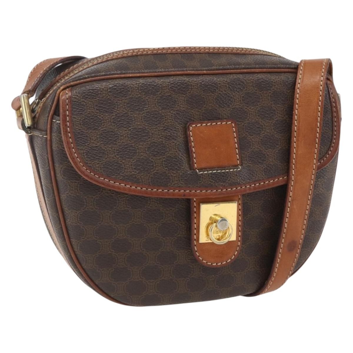 Celine Vintage Macadam Shoulder Bag Canvas and Leather, BROWN, CANVAS, Shoulder bag