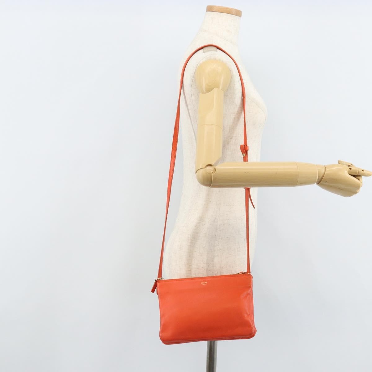 Celine Trio Crossbody Bag Leather, ORANGE, LEATHER, Shoulder bag
