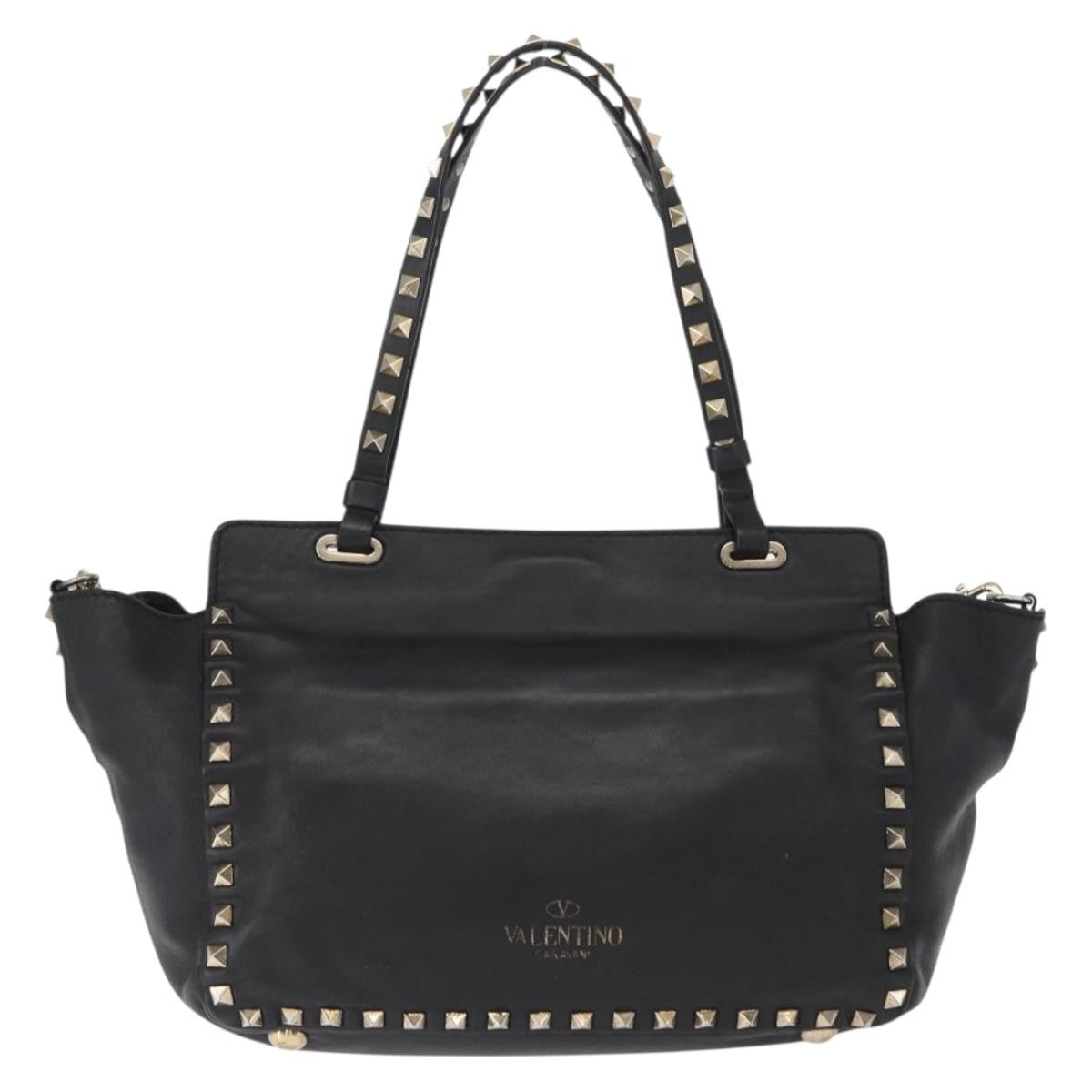 Valentino Garavani Rockstud Tote Textured Leather, BLACK, LEATHER, Tote bag