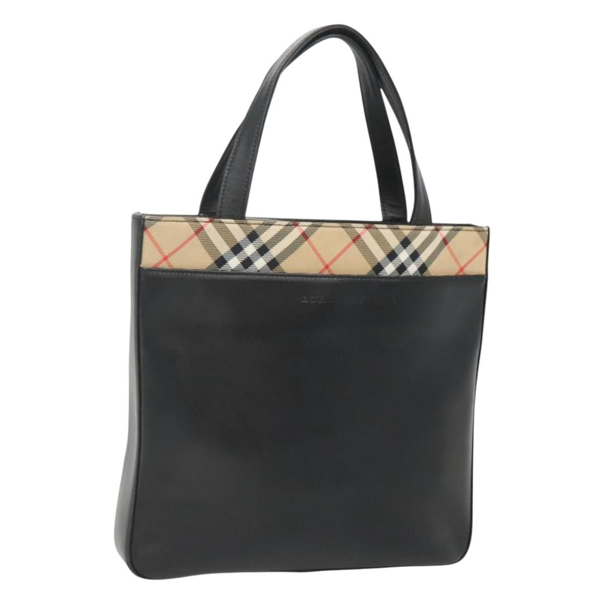 Burberry Nova Check Tote Canvas and Leather, BLACK, LEATHER, Tote bag