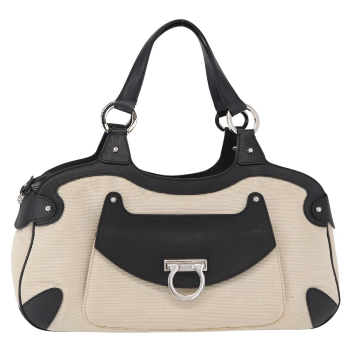 Salvatore Ferragamo Gancini handbag Canvas and Leather, SILVER, CANVAS, Handbag