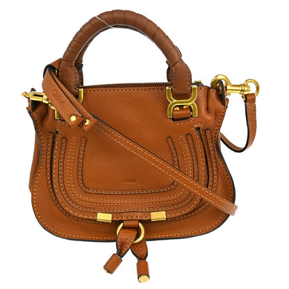 Chloe Marcie Satchel Leather, BROWN, LEATHER, Handbag
