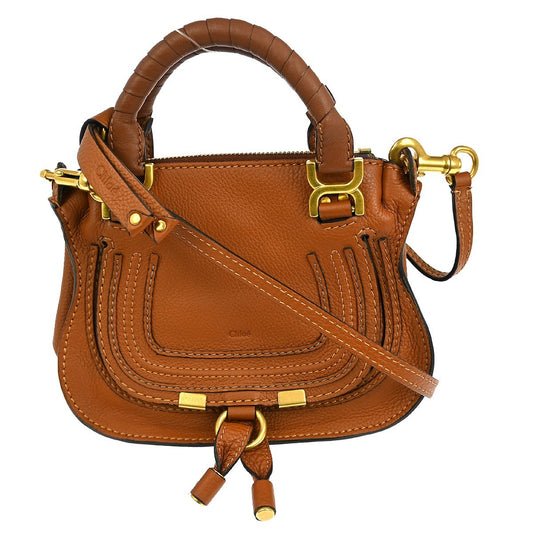 Chloe Marcie Satchel Leather, BROWN, LEATHER, Handbag