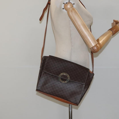 Celine Vintage Macadam Circle Logo Shoulder Bag Canvas and Leather, Brown, Canvas, Shoulder Bag