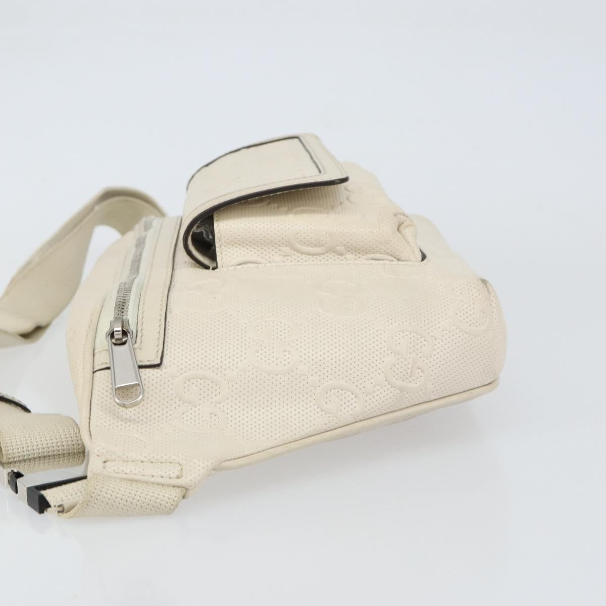 Gucci Front Pocket Belt Bag GG Embossed Perforated Leather, WHITE, LEATHER, Shoulder bag