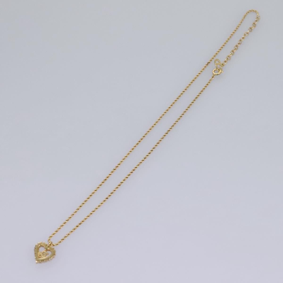 Christian Dior Logo Heart Pendant Necklace Metal with Crystal, GOLD, METAL, Necklace