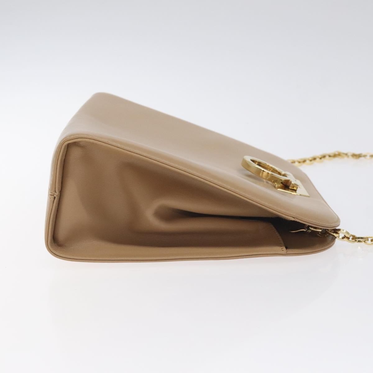 Salvatore Ferragamo Vintage Gancini Chain Shoulder Bag Leather, BEIGE, LEATHER, Shoulder bag