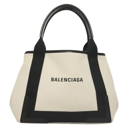 Balenciaga Navy Cabas Canvas with Leather, WHITE, CANVAS, Tote bag