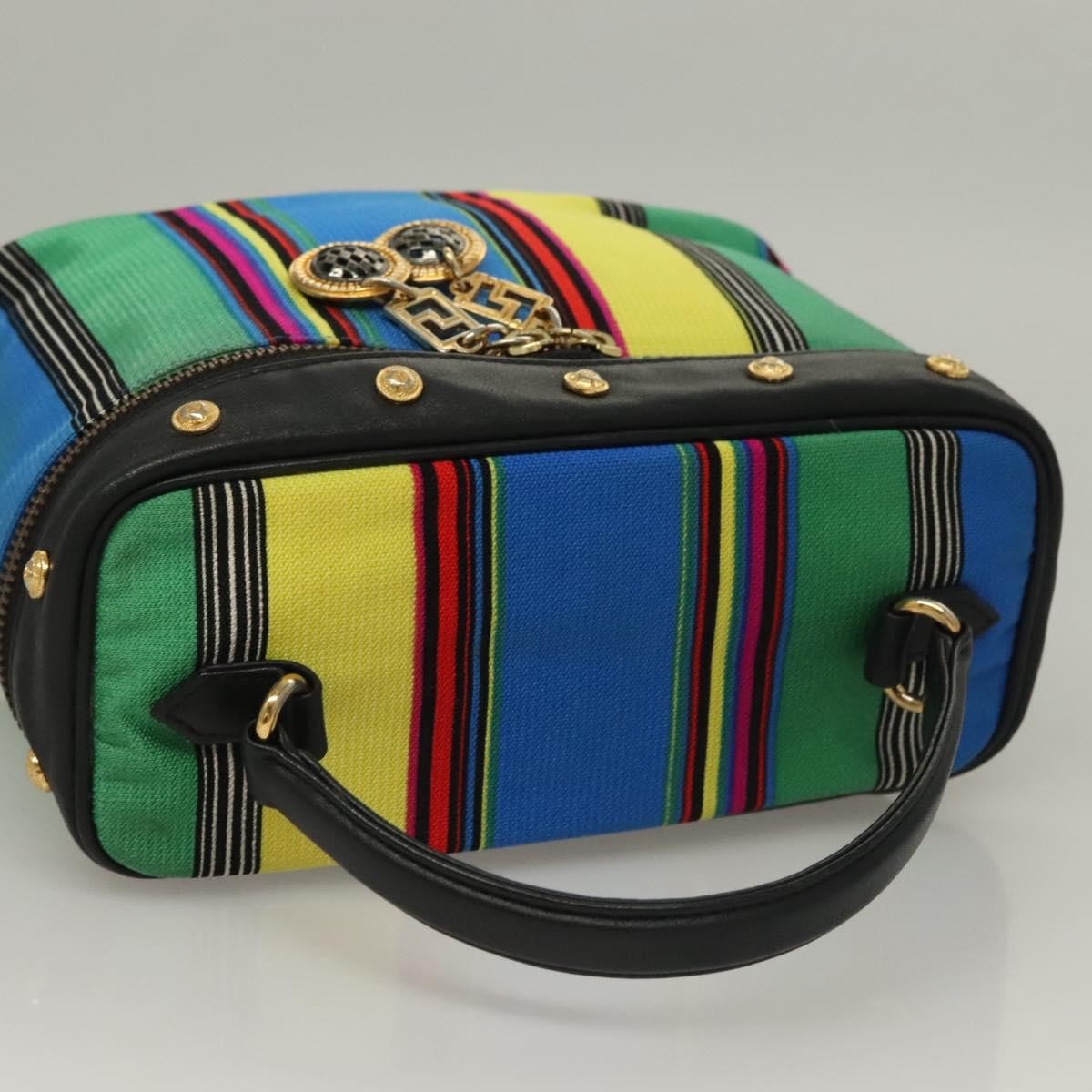 Versace Vanity Hand Bag Canvas and Leather, BLUE, CANVAS, Clutche & pouche