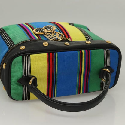 Versace Vanity Hand Bag Canvas and Leather, BLUE, CANVAS, Clutche & pouche