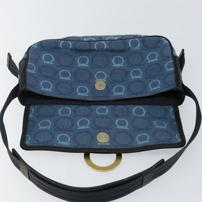 Salvatore Ferragamo Gancini Shoulder Bag Canvas, NAVY, CANVAS, Shoulder bag