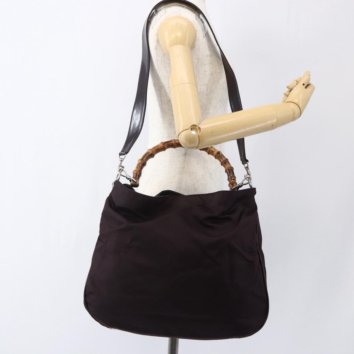 Gucci Vintage Bamboo Handle Bag Nylon, Burgundy, Nylon, Handbag