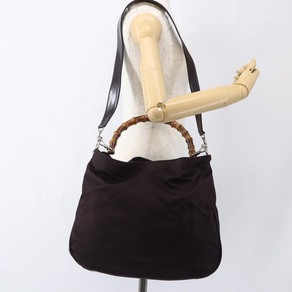 Gucci Vintage Bamboo Handle Bag Nylon, Burgundy, Nylon, Handbag