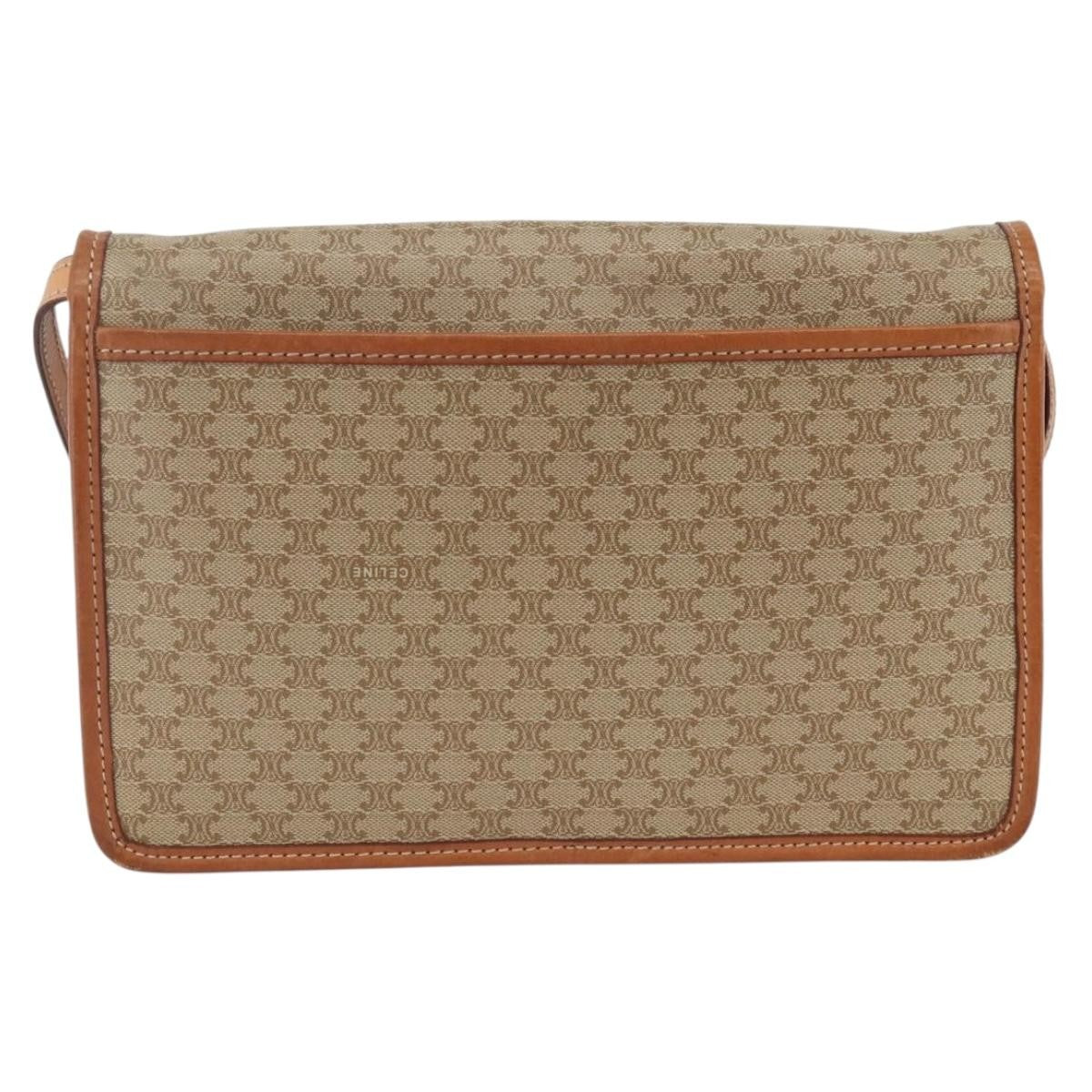 Celine Vintage Macadam Circle Logo Shoulder Bag Canvas and Leather, Beige, Canvas, Shoulder Bag