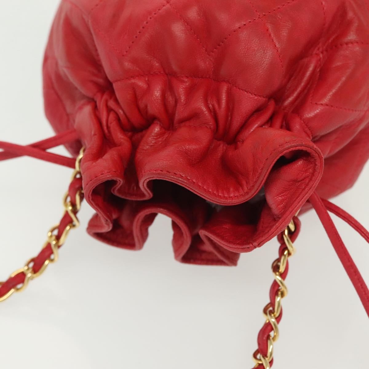 Chanel Drawstring Bucket Bag Lambskin, RED, LEATHER, Crossbody bag