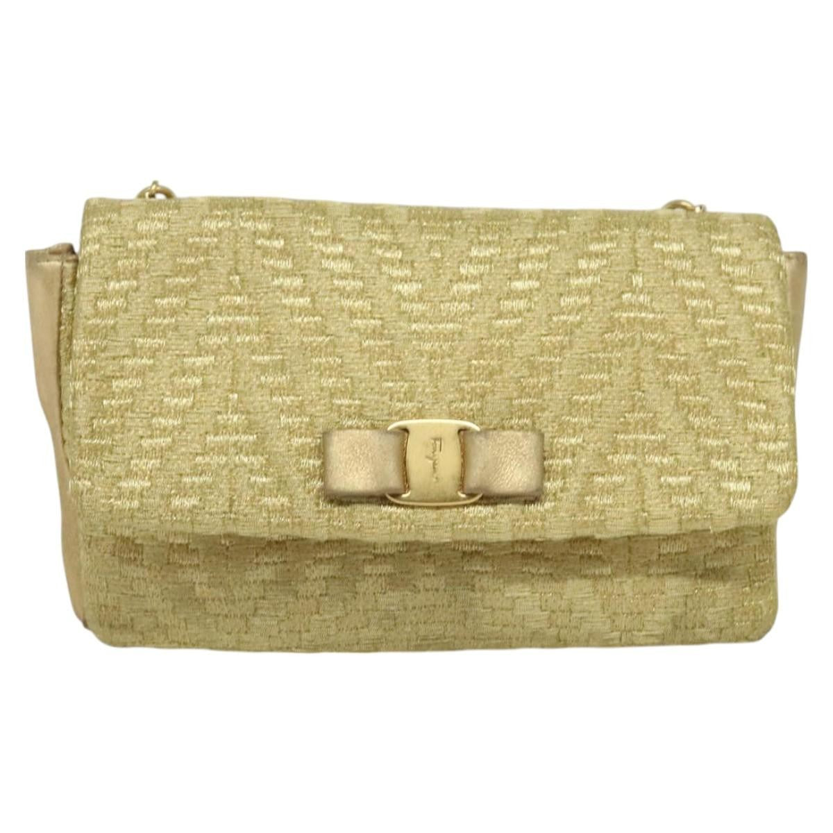 Salvatore Ferragamo Vala Shoulder Bag Leather, GOLD, LEATHER, Shoulder bag